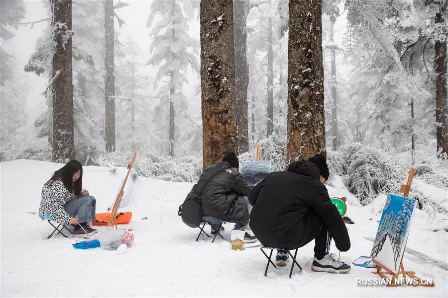 Снежный праздник в горах Ваушань в Сычуане
