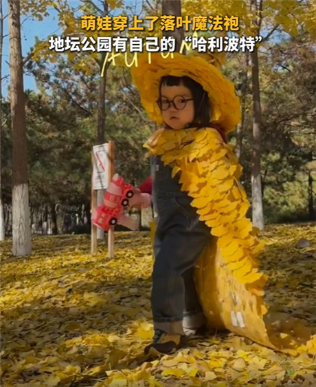 Ребенок в пекинском парке Дитань привлек внимание необычным осенним костюмом